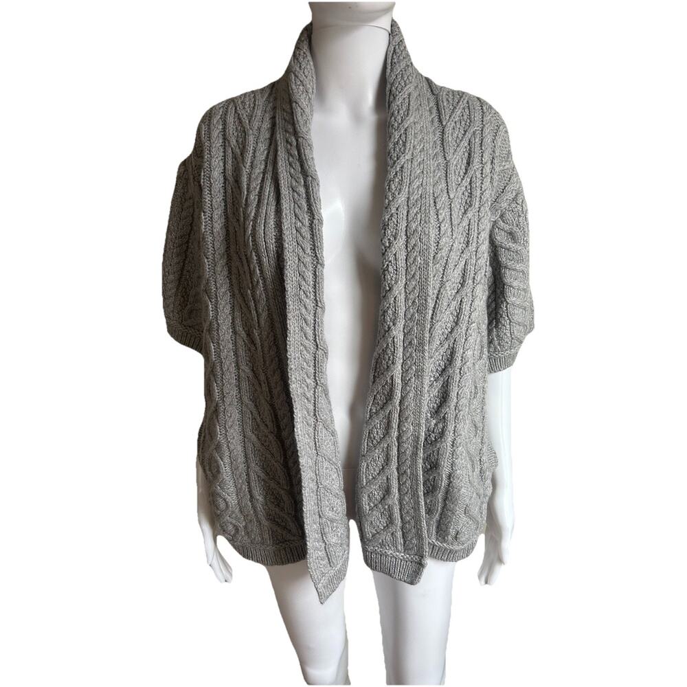 Aran Crafts Merino Wool Cardigan Womens S Gray Cable Knit Irish Open Front